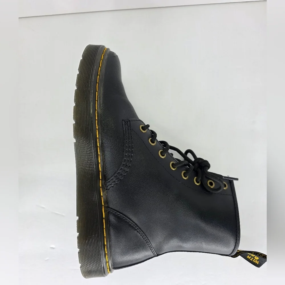 Dr. Martens Zavala Combat Boots Unisex Black Leather Yellow Stitching Size M7 W8 - Picture 12 of 16
